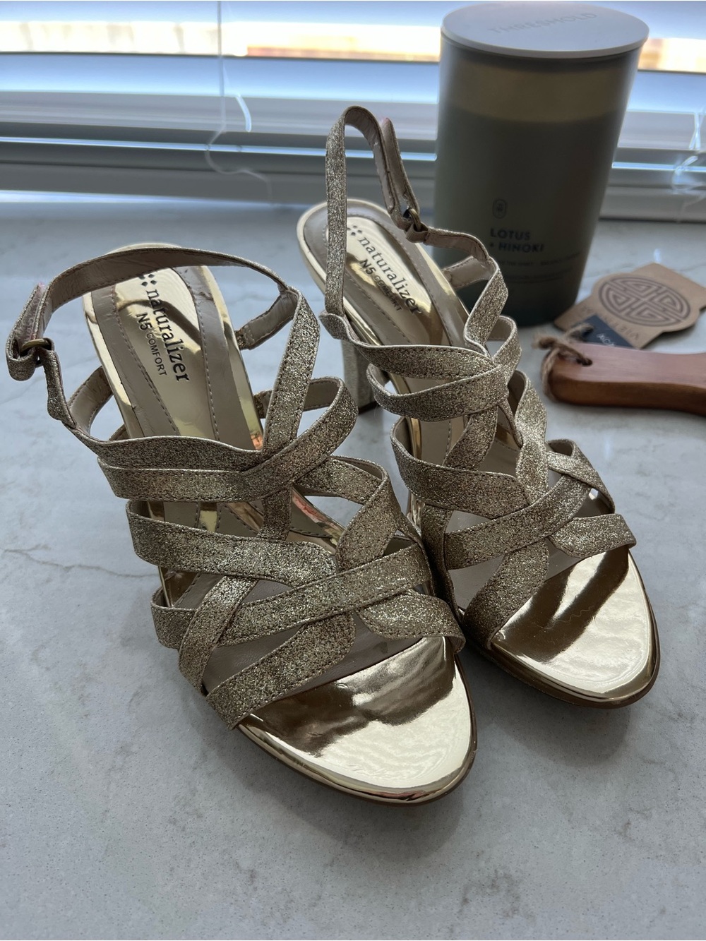 Naturalizer Metallic Gold Strappy Heeled Sandals